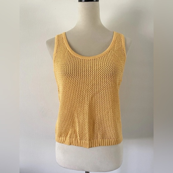 St. John Sport Wool Blend Open Knit Tank Top Size S Sleeveless Golden Yellow - Picture 7 of 8